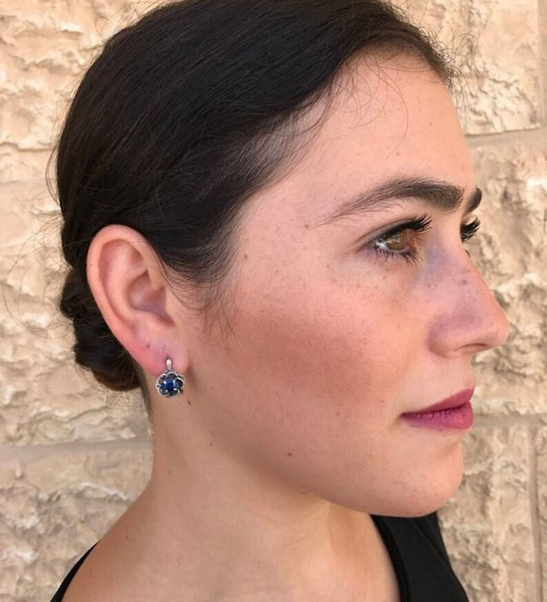 White Topaz Earrings, Natural White Topaz, December Birthstone, Flower Earrings, White Vintage Studs, Topaz Earrings, Silver Flower Studs