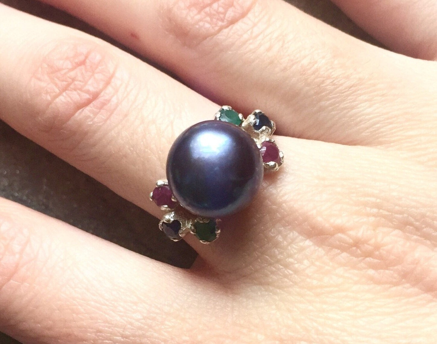 Black Pearl Ring, Natural Pearl, Emerald Ring, Vintage Rings, Antique Ring, Antique Emerald Ring, Sapphire Ring, Ruby Ring, Solid Silver
