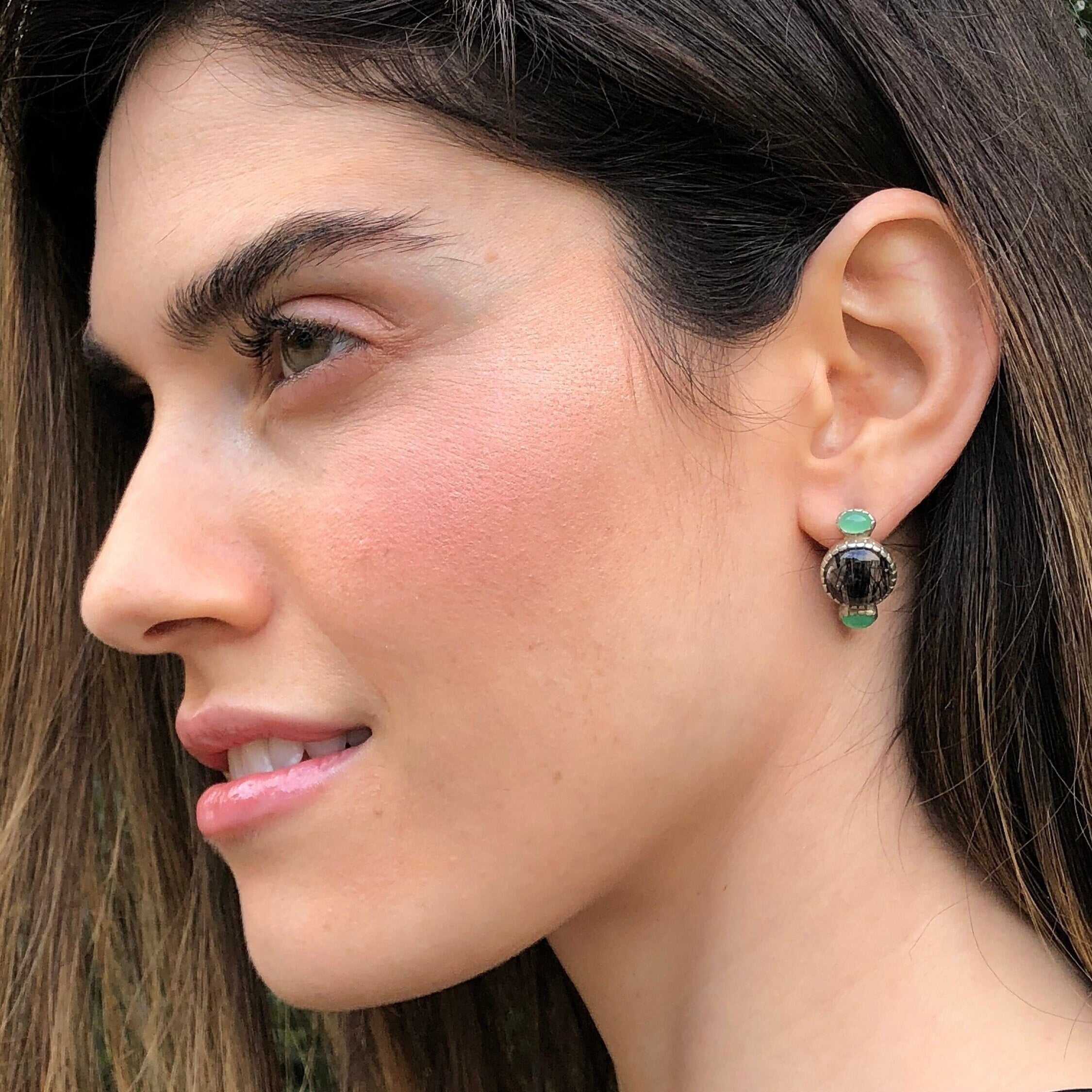 Elegant 925 Sterling Silver Natural Ruby Earrings in Three-Stone setting, perfect for July birthdays and special occasions.