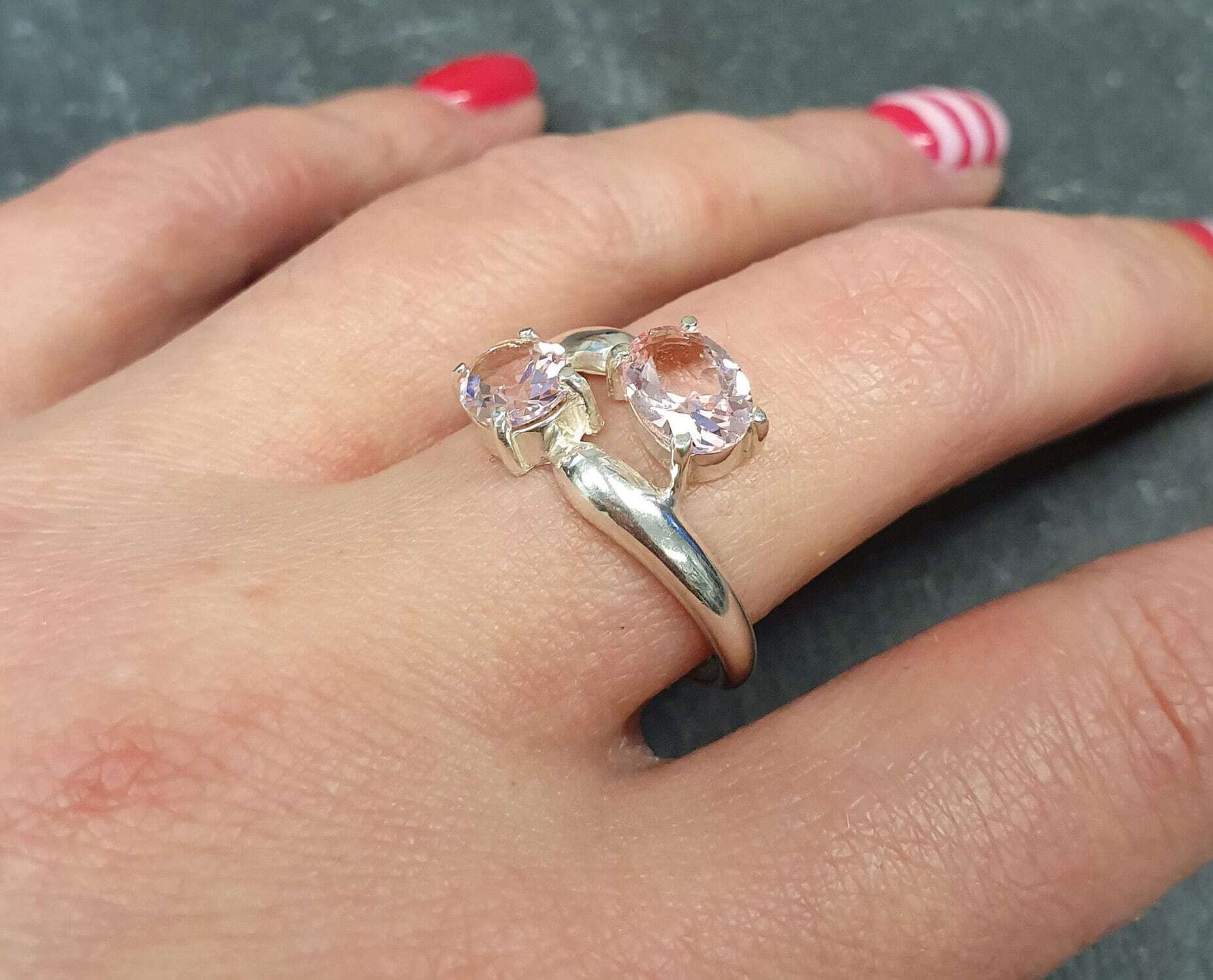 Morganite Ring, Created Morganite, Asymmetric Ring, Pink Diamond Ring, Pink Vintage Ring, Unique Stone Ring, Vintage Ring, 925 Sterling Ring