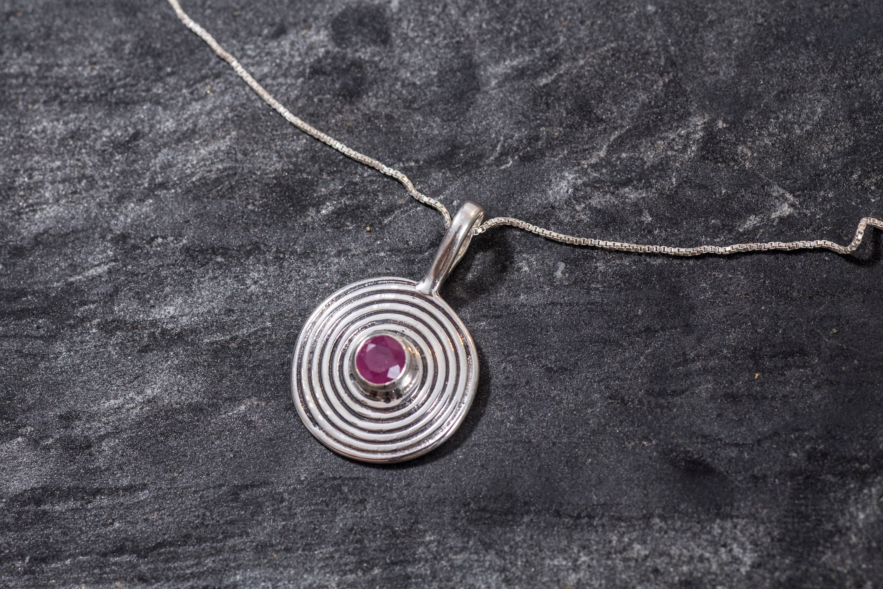 Natural Ruby Pendant made in 925 Sterling Silver with Round Natural Red Ruby in Bezel setting, July Birthstone gift idea, symbolizes nobility, purity, and passion, ideal for everyday wear and perfect for birthday gifting and special occasions.