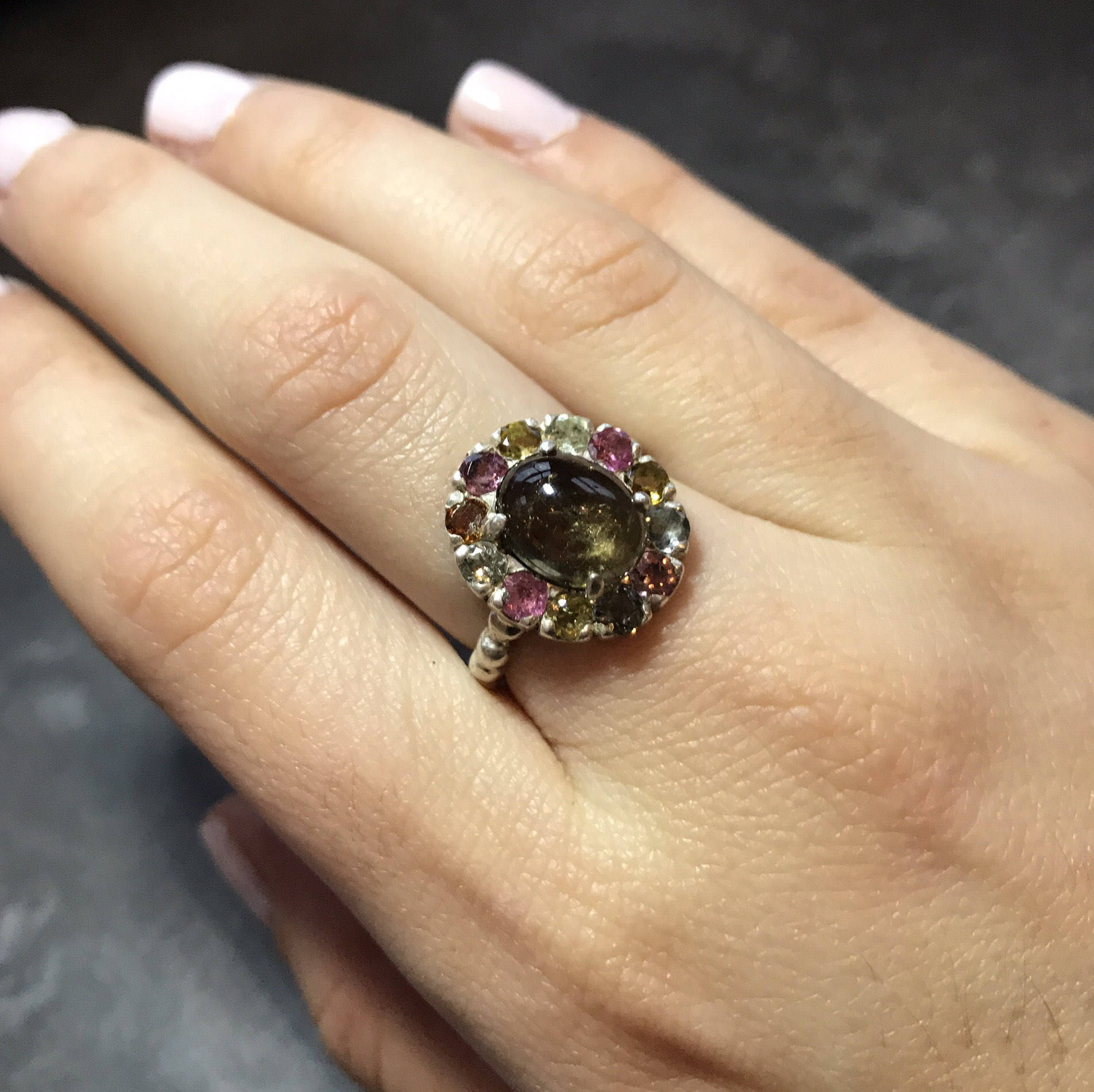 Tourmaline Ring, Natural Tourmaline, Yellow Tourmaline, Pink Tourmaline, October Birthstone, Birthstones, Vintage Rings, Solid Silver Ring