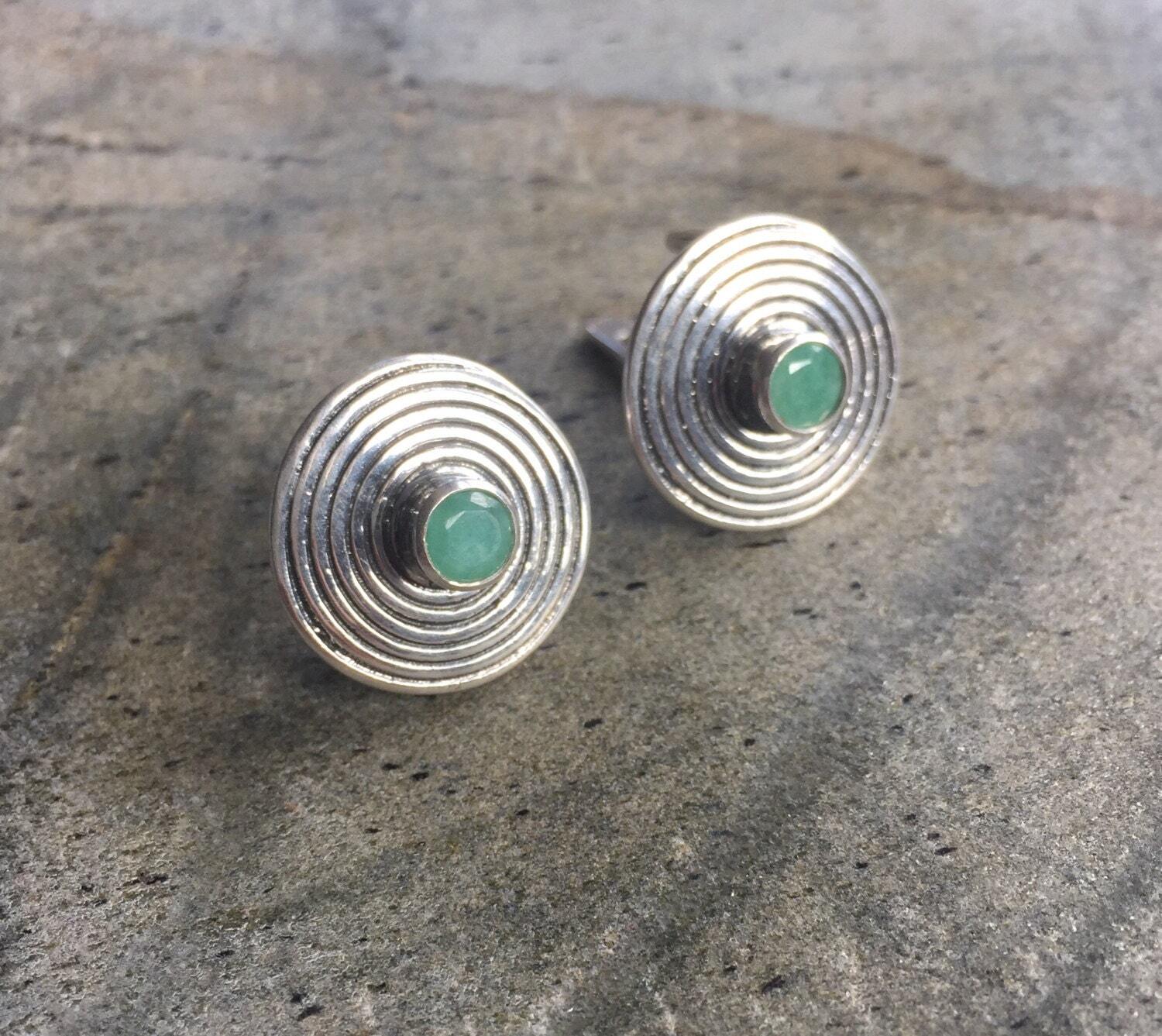 Natural Emerald Studs, Natural Emerald, Vintage Emerald Earrings, May Birthstone, May Earrings, Infinity Earrings, Solid Silver, Pure Silver