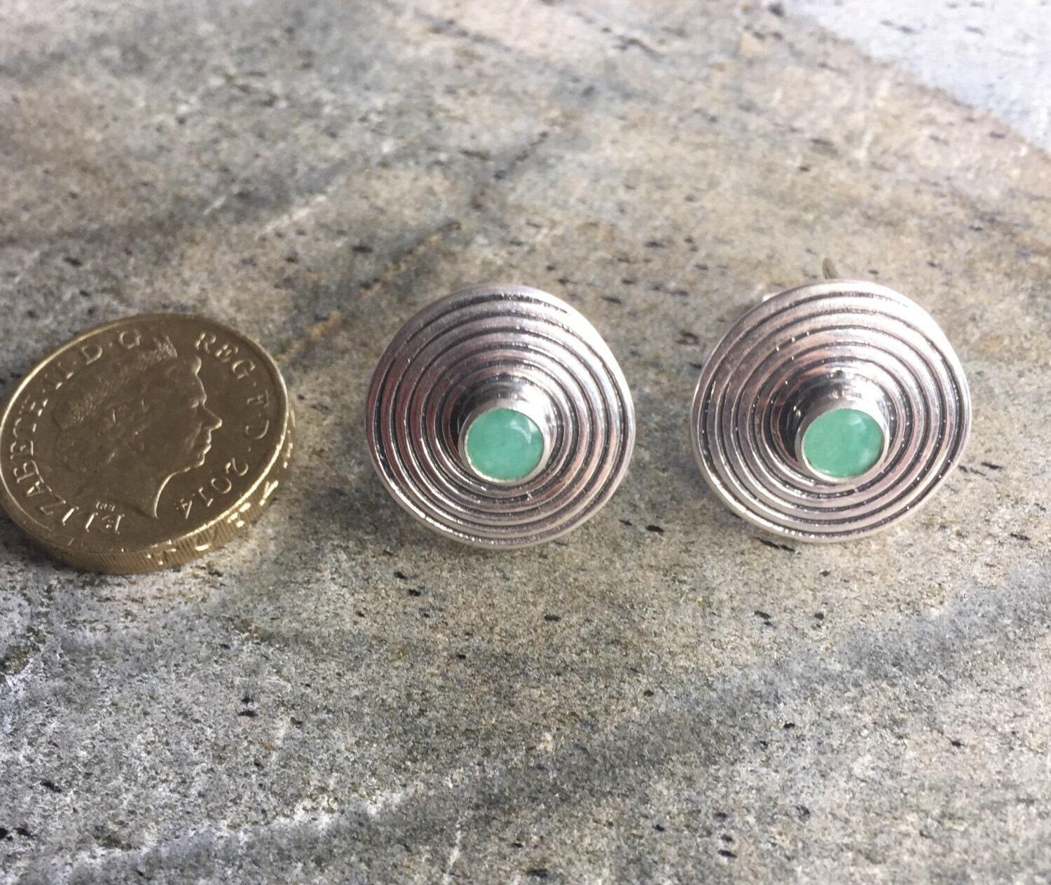 Natural Emerald Studs, Natural Emerald, Vintage Emerald Earrings, May Birthstone, May Earrings, Infinity Earrings, Solid Silver, Pure Silver