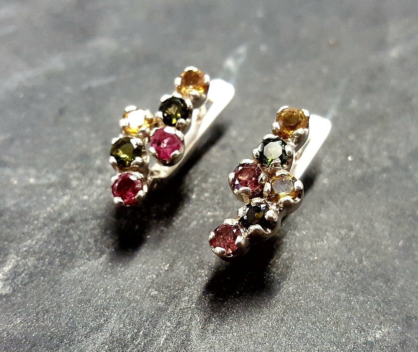 Tourmaline Earrings, Natural Tourmaline, October Birthstone, Multicolor Earrings, Vintage Earrings, Dainty Earrings, 925 Silver Earrings