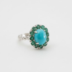Natural Turquoise Ring made in 925 Sterling Silver with Round Natural Blue Turquoise in Halo setting, December Birthstone gift idea, symbolizes Protection, Healing and Communaction, ideal for everyday wear and perfect for birthday gifting and special occasions.