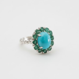 Natural Turquoise Ring made in 925 Sterling Silver with Round Natural Blue Turquoise in Halo setting, December Birthstone gift idea, symbolizes Protection, Healing and Communaction, ideal for everyday wear and perfect for birthday gifting and special occasions.