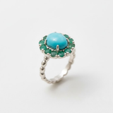 Turquoise Flower Ring - Emerald Victorian Ring - Sleeping Beauty Turquoise