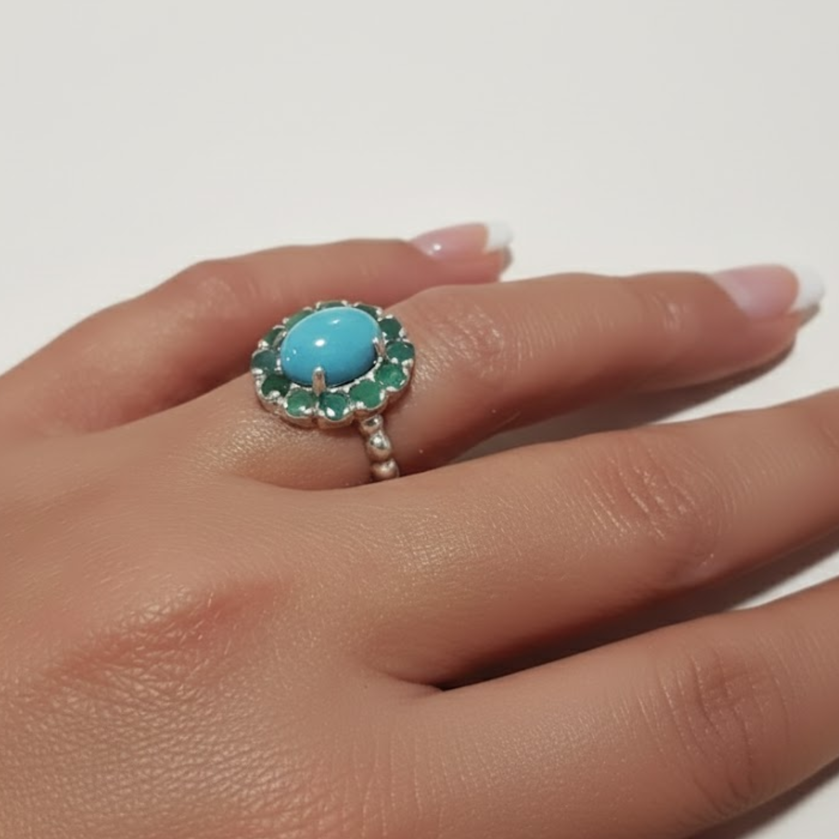 Elegant 925 Sterling Silver ring featuring a vibrant round natural blue turquoise, ideal for daily wear and birthday gifts.