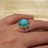 Turquoise Flower Ring - Emerald Victorian Ring - Sleeping Beauty Turquoise