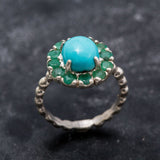 Turquoise Flower Ring - Emerald Victorian Ring - Sleeping Beauty Turquoise