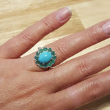 Turquoise Flower Ring - Emerald Victorian Ring - Sleeping Beauty Turquoise