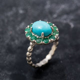 Turquoise Flower Ring - Emerald Victorian Ring - Sleeping Beauty Turquoise