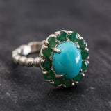 Turquoise Flower Ring - Emerald Victorian Ring - Sleeping Beauty Turquoise