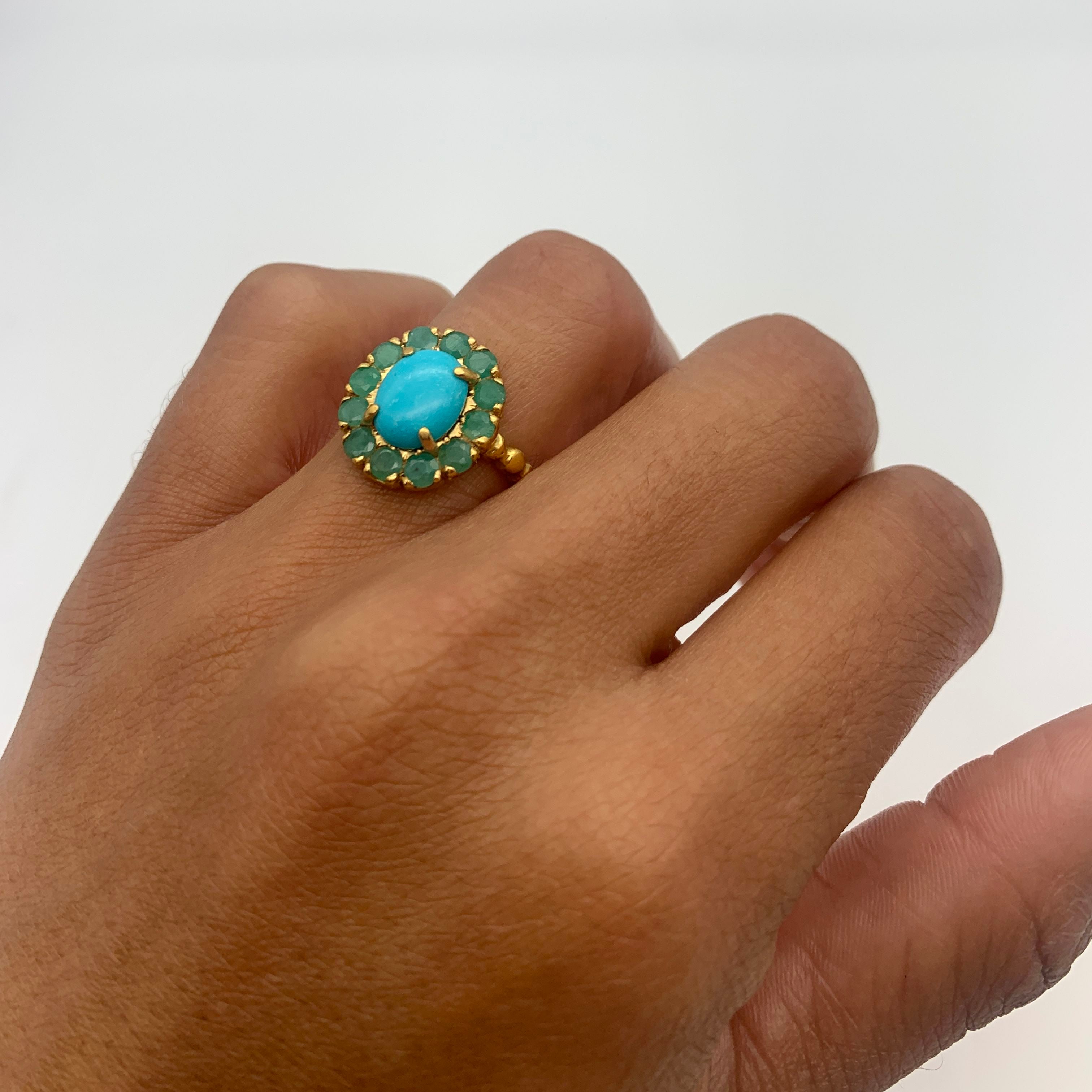 Victorian Ring, Natural Turquoise, Natural Emerald, Vintage Rings, Arizona Turquoise, December Birthstone, Solid Silver, Turquoise(1)