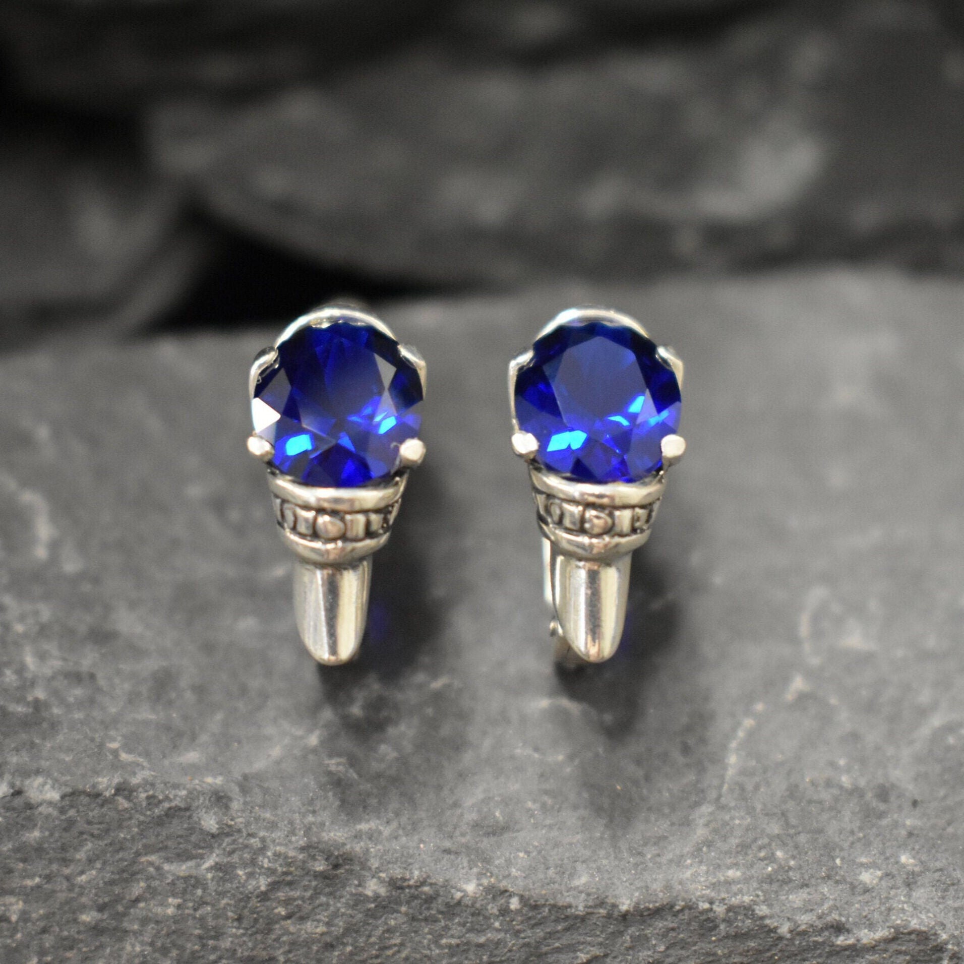 Chic 925 sterling silver earrings featuring a created blue sapphire, perfect for everyday elegance and meaningful gift occasions.