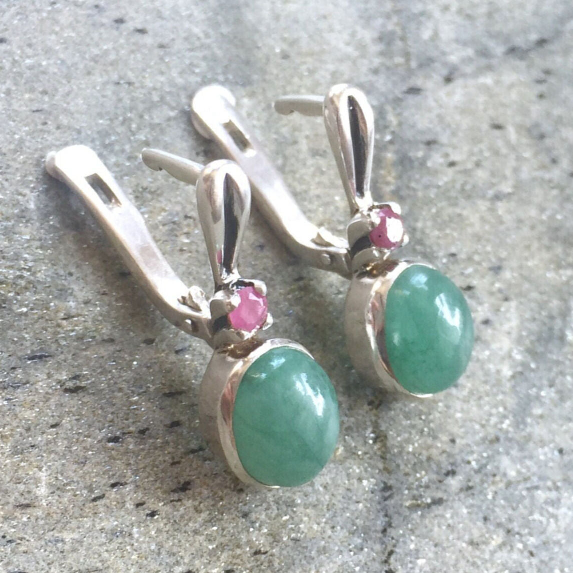 Emerald Earrings, Natural Emerald, Victorian Earrings, Long Vintage Earrings, May Birthstone, 925 Silver Earrings, Natural Ruby Earrings