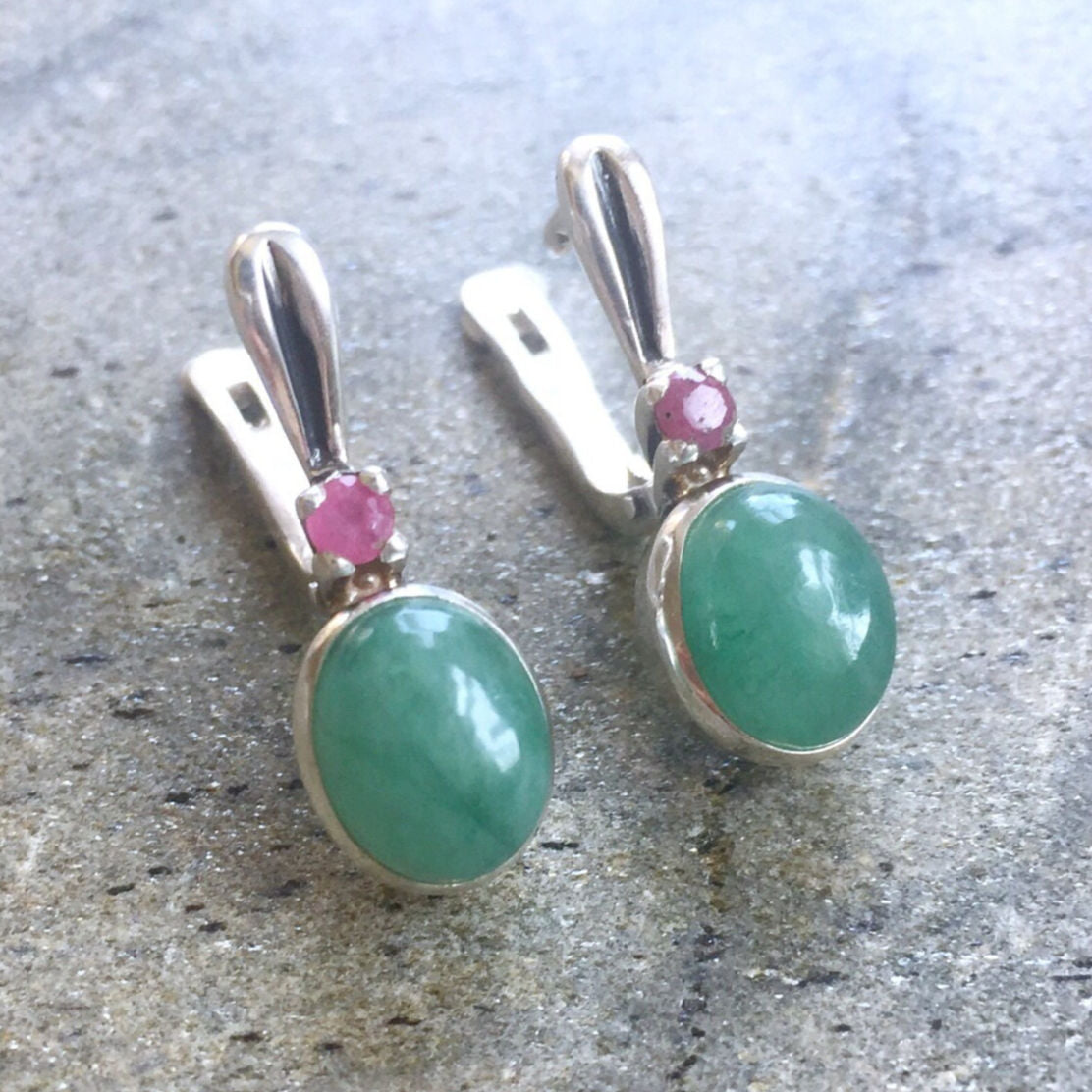 Emerald Earrings, Natural Emerald, Victorian Earrings, Long Vintage Earrings, May Birthstone, 925 Silver Earrings, Natural Ruby Earrings