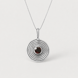 Gold Garnet Spiral Necklace - Red Coin Amulet Pendant - January Birthstone Gift