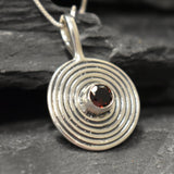 Gold Garnet Spiral Necklace, Red Coin Amulet Pendant, January Birthstone Gift