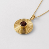 Gold Garnet Spiral Necklace, Red Coin Amulet Pendant, January Birthstone Gift