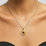 Gold Garnet Spiral Necklace, Red Coin Amulet Pendant, January Birthstone Gift