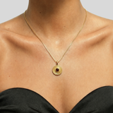 Gold Garnet Spiral Necklace, Red Coin Amulet Pendant, January Birthstone Gift