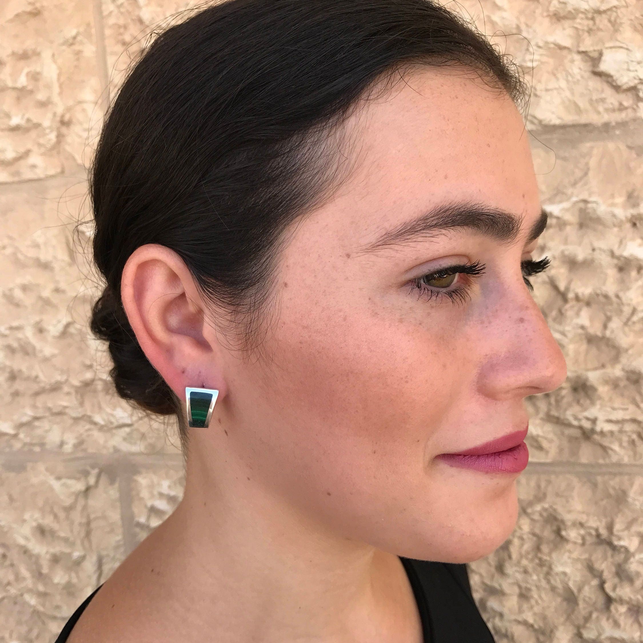 Malachite Earrings, Vintage Earrings, Unique Earrings, Green Earrings, Vintage Silver Earrings, Malachite, Sterling Earrings, Natural Stones
