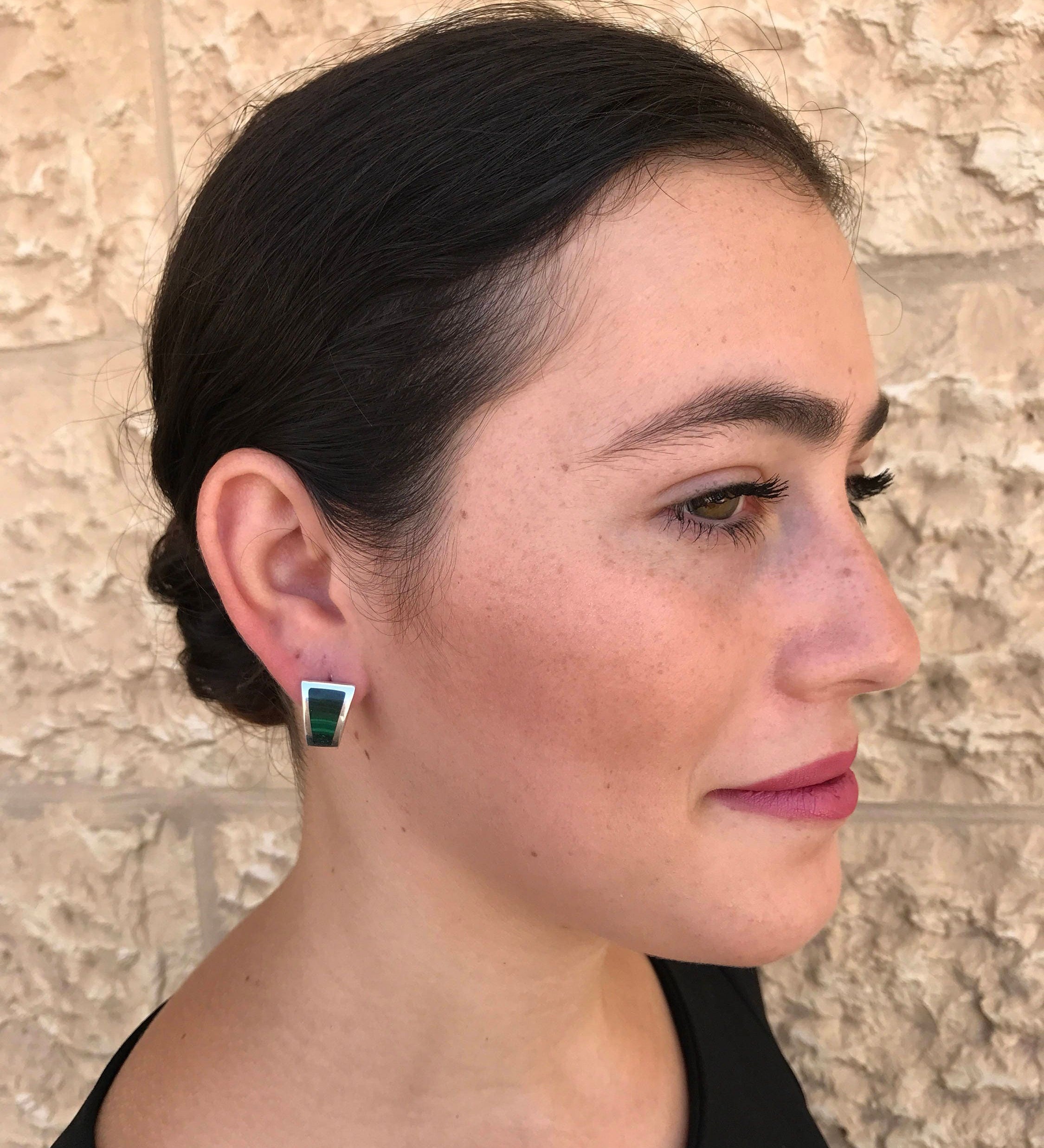 Malachite Earrings, Vintage Earrings, Unique Earrings, Green Earrings, Vintage Silver Earrings, Malachite, Sterling Earrings, Natural Stones