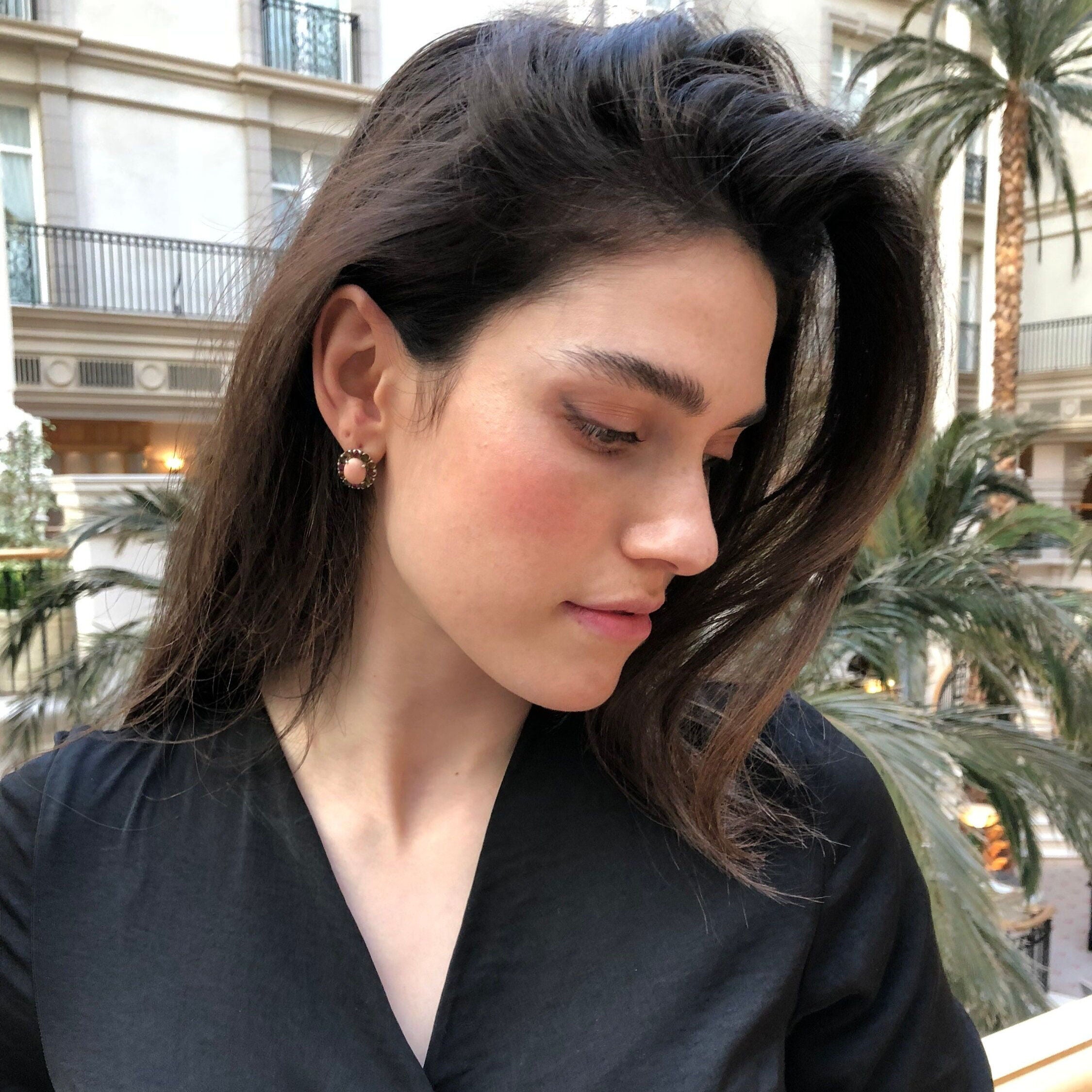 Fire Opal Earrings, Natural Opal, Victorian Earrings, Large Oval Studs, October Birthstone, Vintage Earrings, Stud Earrings, Silver Earrings