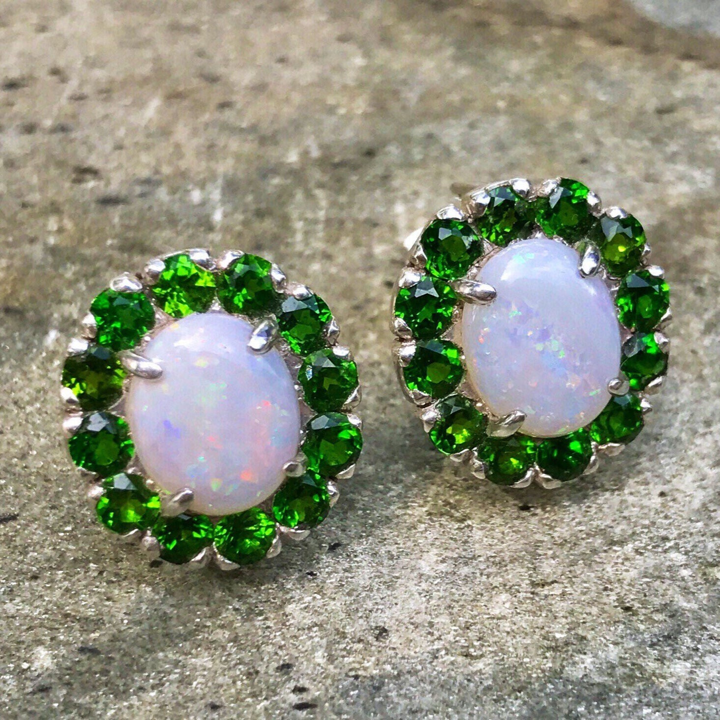 Fire Opal Earrings, Natural Opal, Victorian Earrings, Large Oval Studs, October Birthstone, Vintage Earrings, Stud Earrings, Silver Earrings