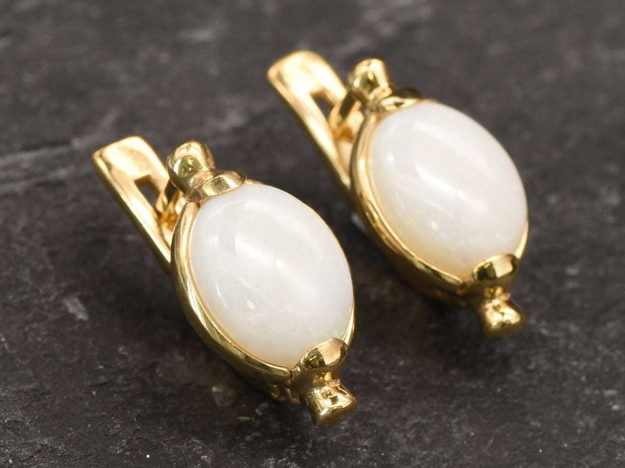 Fire Opal Earrings, Natural Australian Opal, Opal Studs, White Oval Earrings, Stud Earrings, Vintage Earrings, Dainty Studs, Silver Earrings(1)