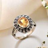 Vintage Citrine Gold Ring - Natural Citrine Ring - Oval Citrine Gold Ring