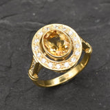 Vintage Citrine Gold Ring, Natural Citrine Ring, Oval Citrine Gold Ring