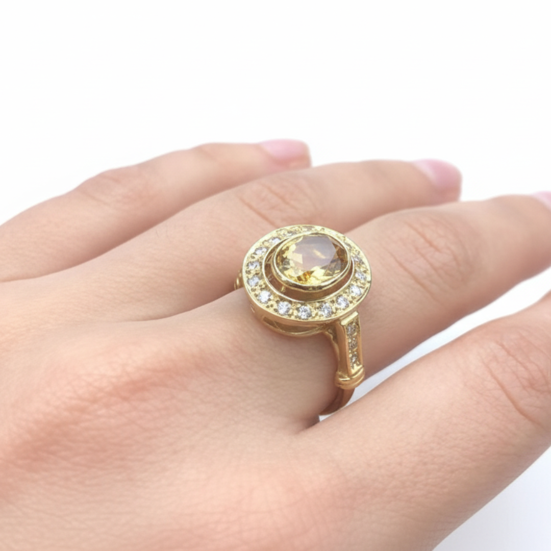 Natural Citrine Ring in 18k Gold Vermeil, showcasing yellow citrine, symbolizes joy and abundance, perfect for any occasion.