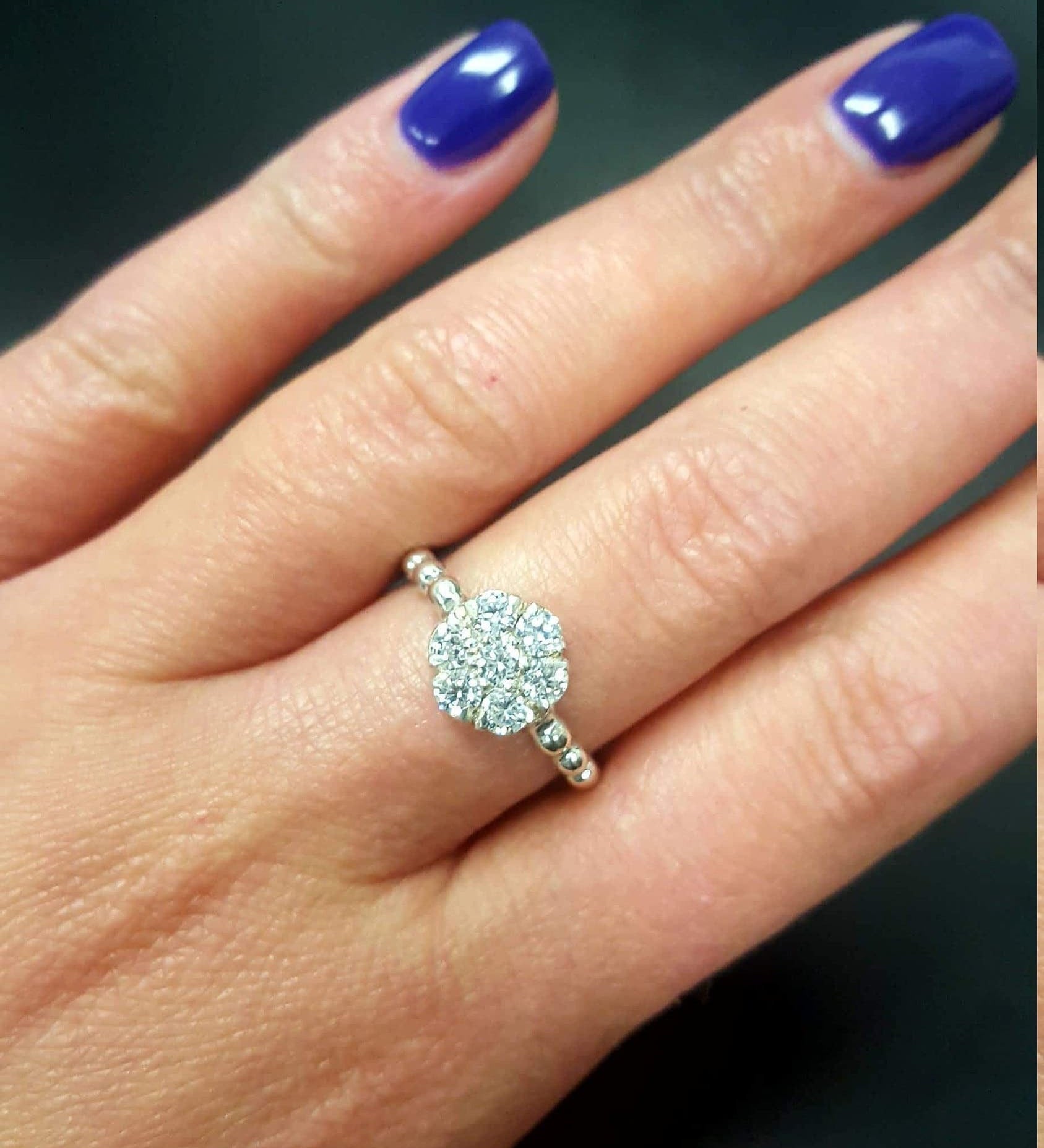 Dainty Flower Ring, Sterling Silver Ring, Sparkly Ring, Engagement Ring, Vintage Ring, Diamond Ring, Created Diamond, Bridesmaids Ring, CZ