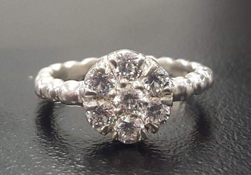 Dainty Flower Ring, Sterling Silver Ring, Sparkly Ring, Engagement Ring, Vintage Ring, Diamond Ring, Created Diamond, Bridesmaids Ring, CZ