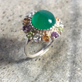 Flower Emerald Ring - Real Topaz Ring - Vintage Victorian Ring