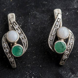 Emerald Long Earrings - Two Stone Earrings - Opal Vintage Earrings