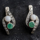 Emerald Long Earrings - Two Stone Earrings - Opal Vintage Earrings