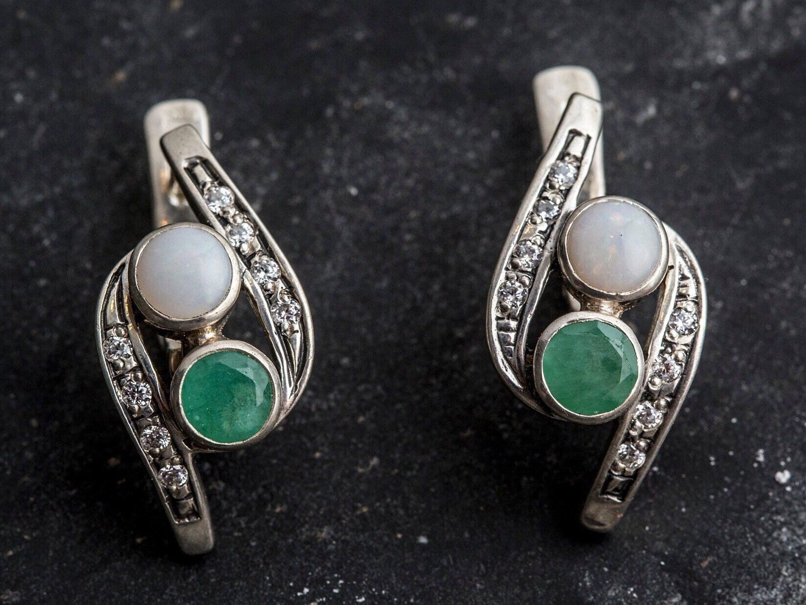 Natural Emerald Earrings made in 925 Sterling Silver with Round Natural Green Emerald in Two-Stone setting, May Birthstone gift idea, symbolizes growth, harmony, and deep emotional healing, ideal for everyday wear and perfect for birthday gifting and special occasions.