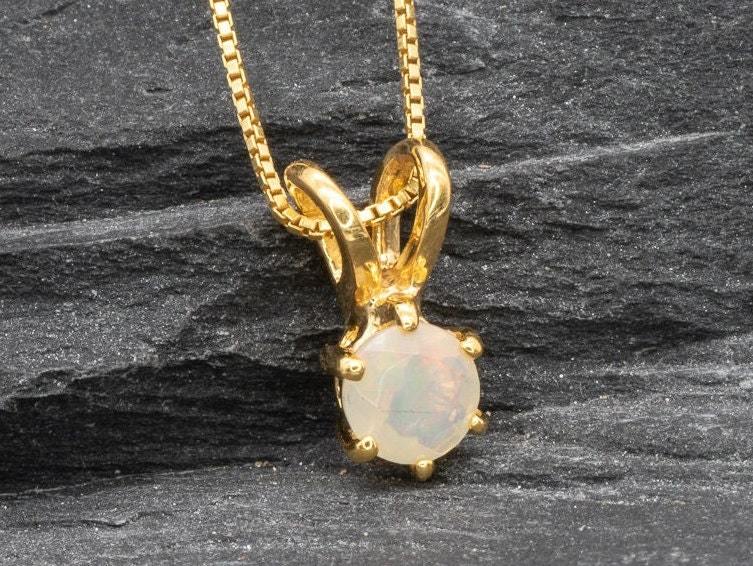 Gold Opal Pendant, Natural Opal, Ethiopian Opal, Gold Round Pendant, Gold Dainty Pendant, Gold Layering Pendant, October Birthstone, Opal