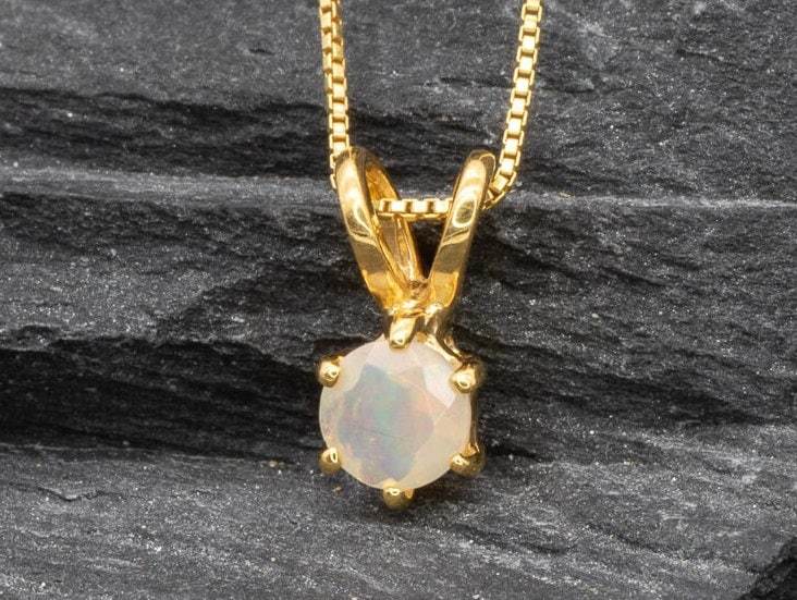 Gold Opal Pendant, Natural Opal, Ethiopian Opal, Gold Round Pendant, Gold Dainty Pendant, Gold Layering Pendant, October Birthstone, Opal