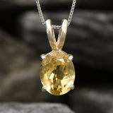 Genuine Citrine Pendant - Yellow Solitaire Necklace - November Birthstone Necklace