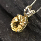 Genuine Citrine Pendant - Yellow Solitaire Necklace - November Birthstone Necklace