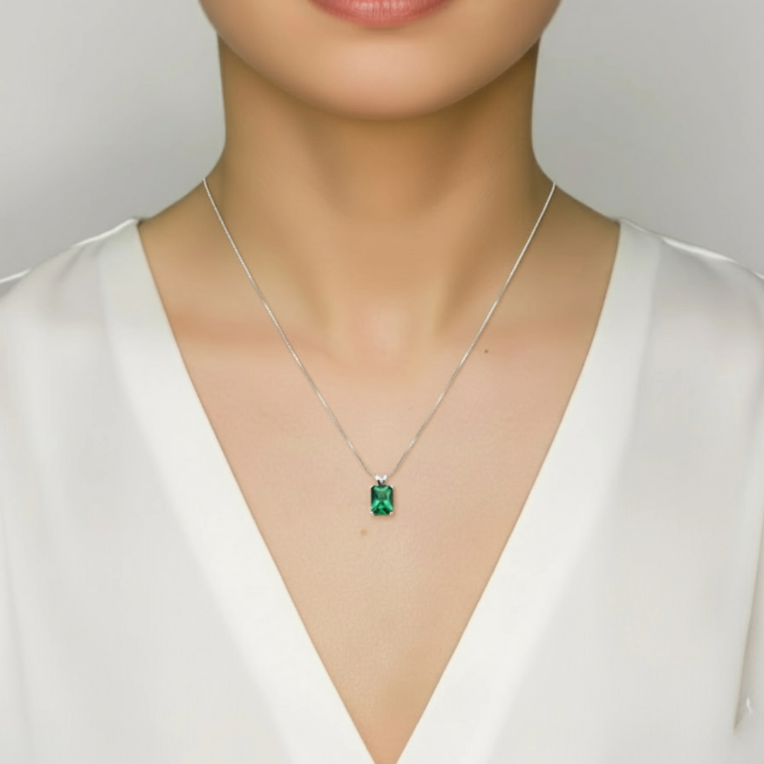 Chic 925 Sterling Silver Emerald Pendant featuring Created Green Emerald, a timeless gift for May birthdays and special moments.