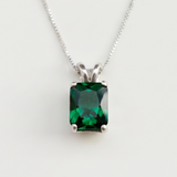 Created Emerald Pendant made in 925 Sterling Silver with Emerald Created Green Emerald in Solitaire setting, May Birthstone gift idea, symbolizes, ideal for everyday wear and perfect for birthday gifting and special occasions.
