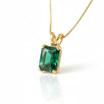 Elegant 18k Gold Vermeil Emerald Pendant featuring a created green emerald, ideal for birthdays and special occasions.