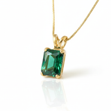 Elegant 18k Gold Vermeil Emerald Pendant featuring a created green emerald, ideal for birthdays and special occasions.