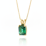 Sleek 18k Gold Vermeil emerald pendant with a vibrant created green emerald, ideal for casual wear and memorable gifts.